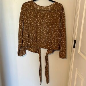 Ann Taylor Factory Brown 3/4 Sleeve Tie Back Blouse